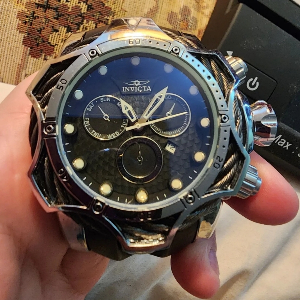 Invicta Tape Watch Model 8161 Flame Fusion Crystal Black Silver Swiss